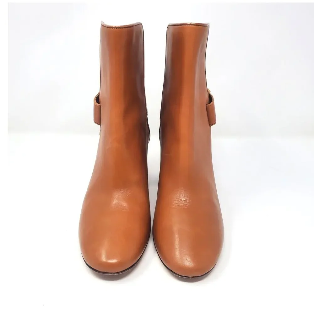 Tory Burch Kira 70MM Bootie Calf Leather Ankle Boots Mid Tan 59585 Size US 7 M